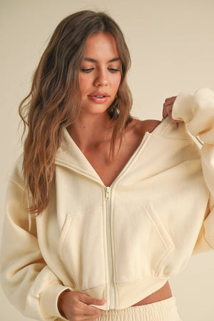 Cozy Fleece Oversized Crop Full Zip Hoodie