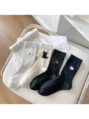 Rufia - Cute Animal Embroidery Crew Socks