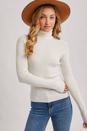 Seamless Ribbed Knit Turtleneck Sweater