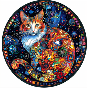 Mystical Cat Art Tambourine and Ribbon Wall Hanging