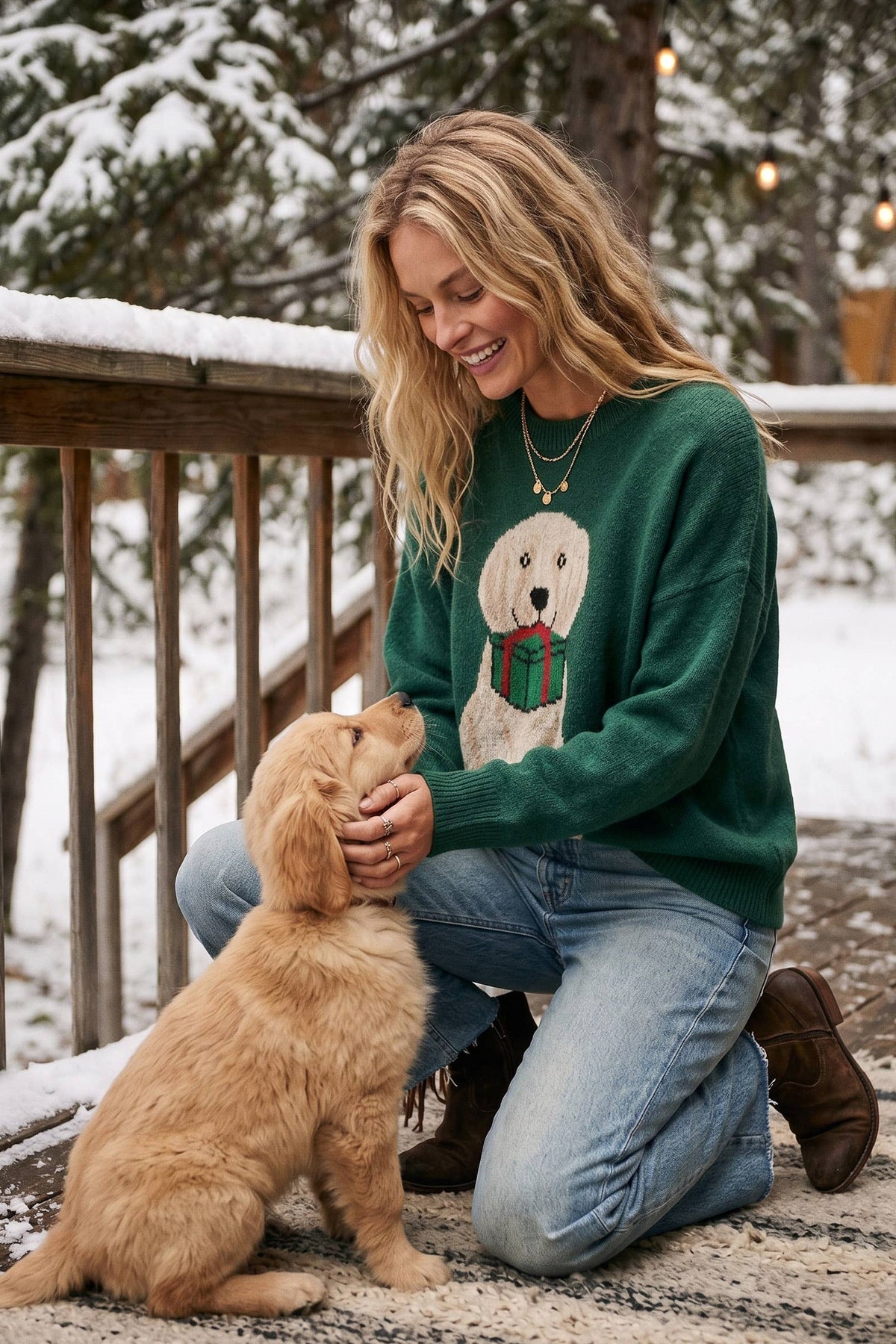 Christmas Puppy Graphic Oversized Knit Sweater