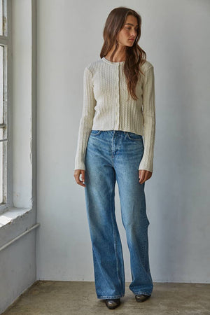 Knit Cable Sweater Cotton Button Down Cardigan