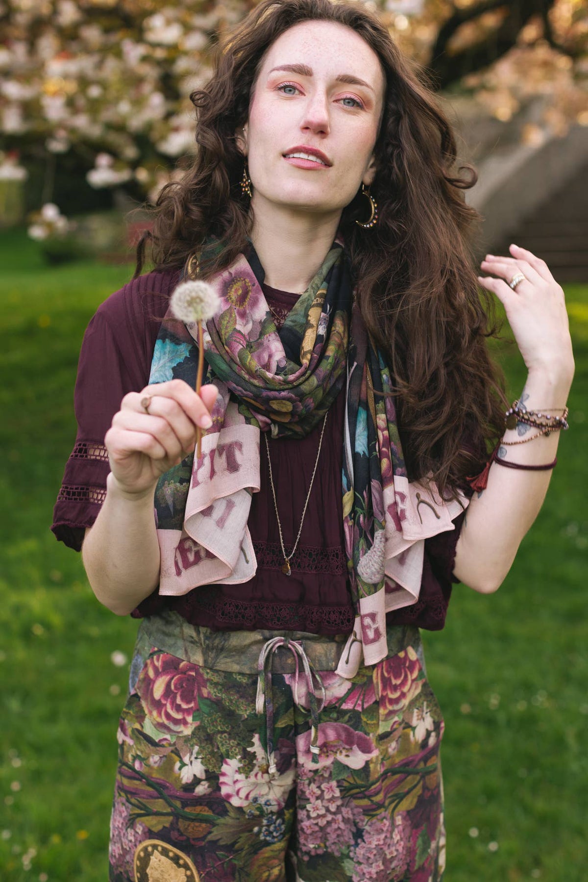 Make A Wish Floral Scarf with Wishbone and Dandelion