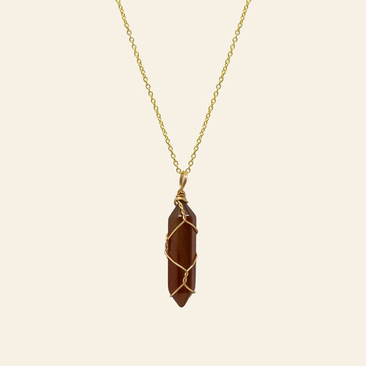 Wire Wrapped Crystal Point Necklace - Gold