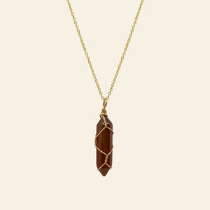 Wire Wrapped Crystal Point Necklace - Gold
