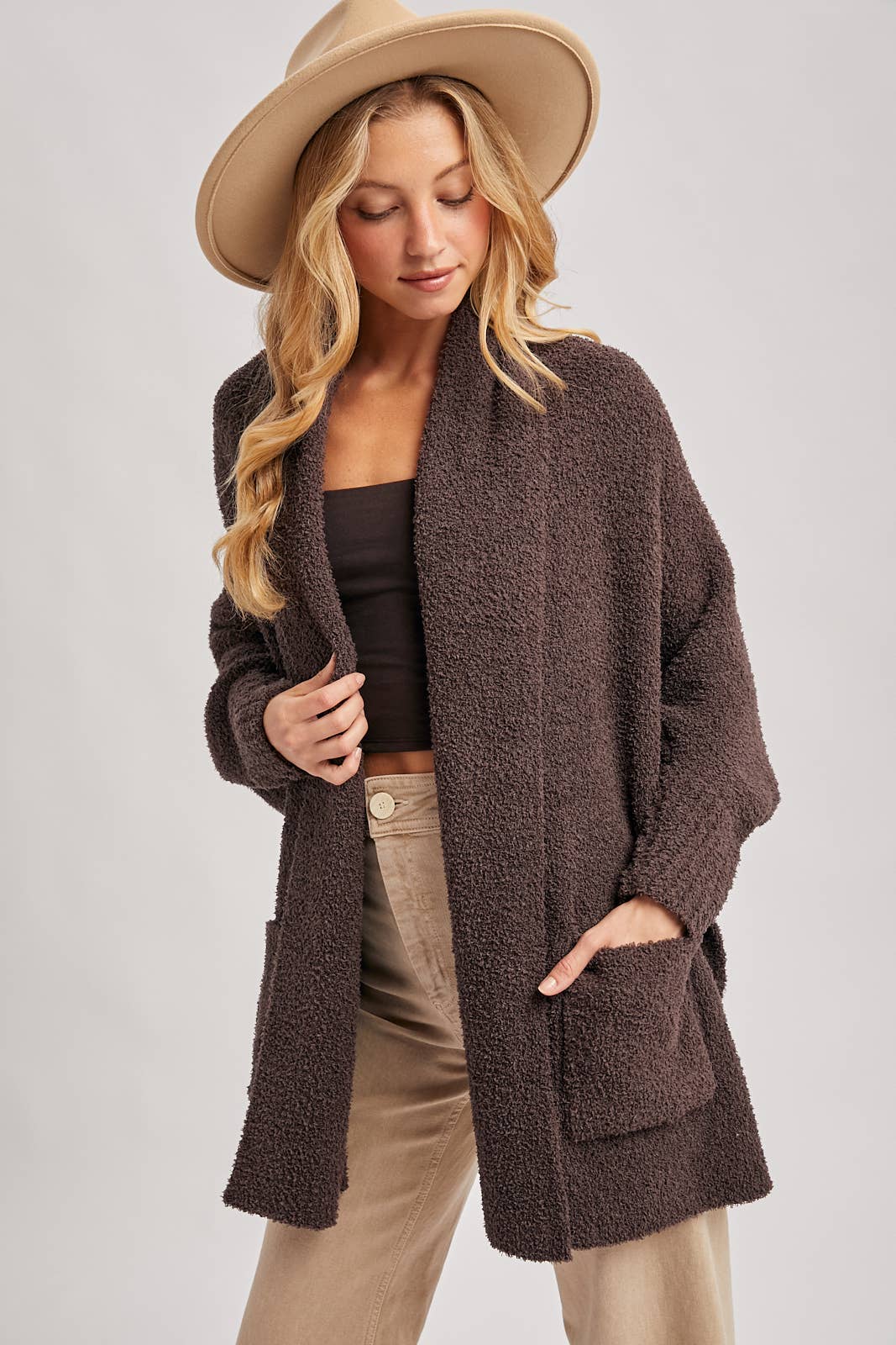 Open Front Blanket Wrap Boucle Knit Cardigan