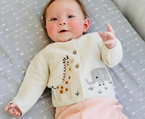 Animal Safari Embroidered Organic Baby Cardigan