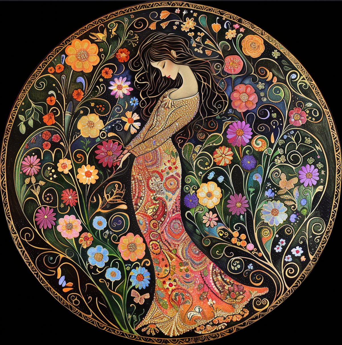 Spring Magic Garden Goddess Tambourine Wall Accent