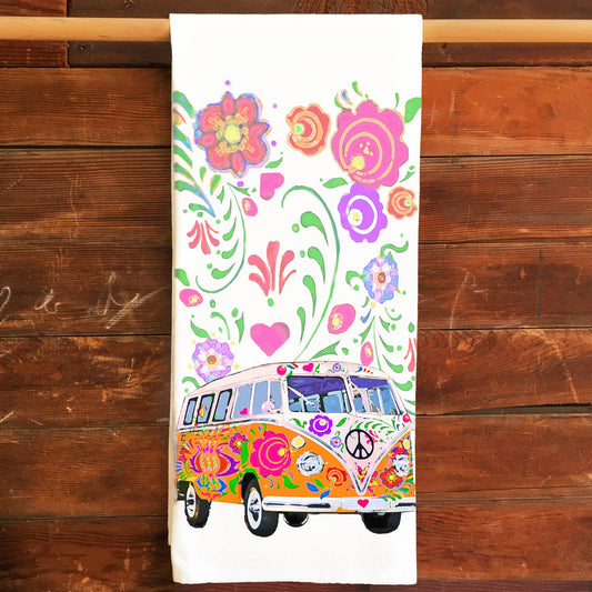 VW Flower Bus Kitchen Tea Towel Flour Sack Cotton