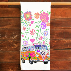 VW Flower Bus Kitchen Tea Towel Flour Sack Cotton