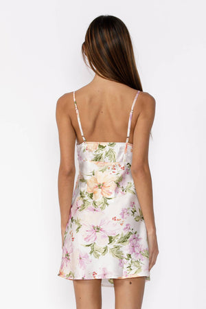 FLORAL SATIN SLEEVELESS MINI DRESS