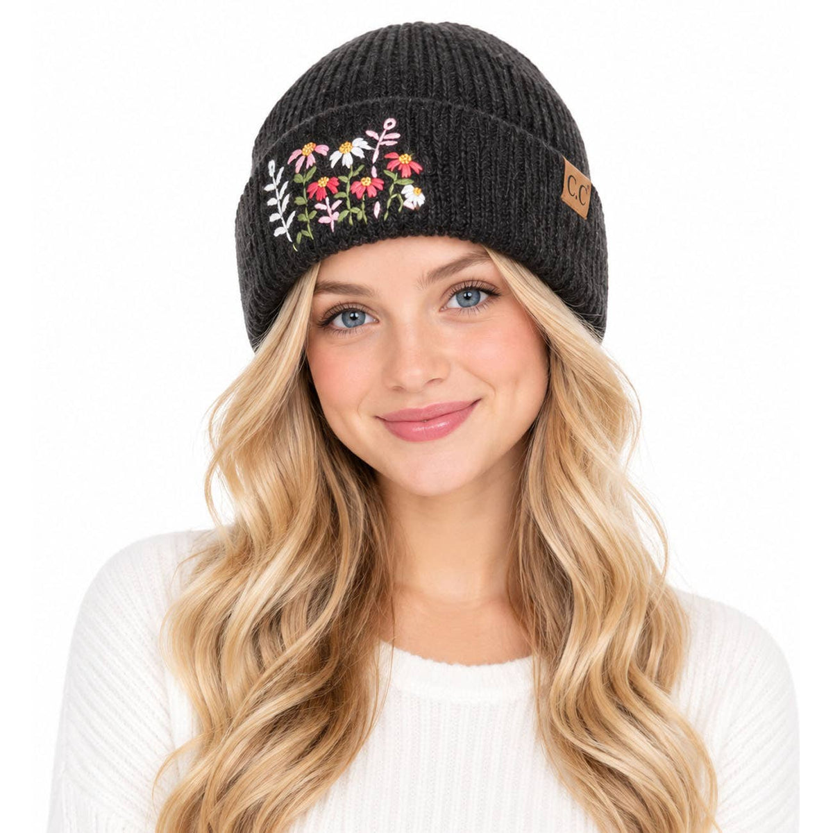 C.C Floral Embroidered Beanie