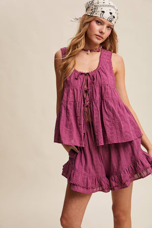 Embroidered Tiered Ruffle Set
