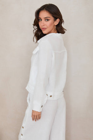 Fringe Hem Button Down Linen Jacket