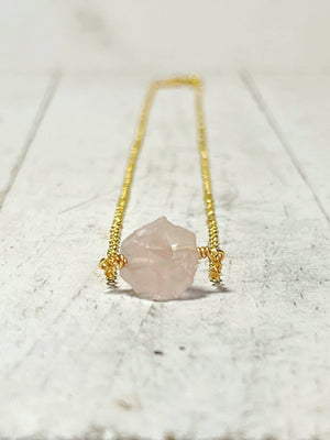 Small Rose Quartz Rough Nugget Necklace