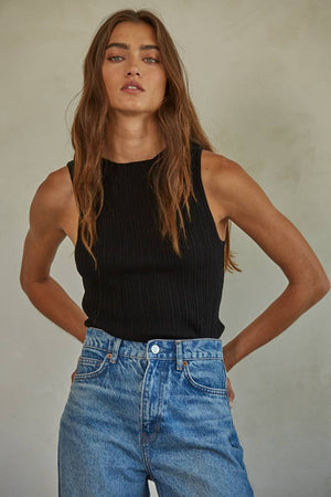 Knit Ribbed Boat Neck Sleeveless Sweater