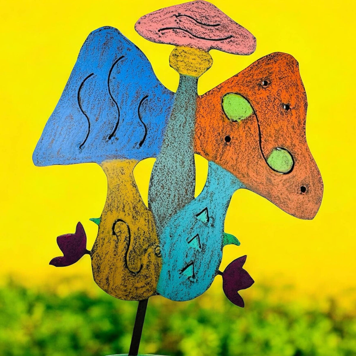 Metal Mushrooms Plant Stake