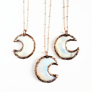 Knapped Opalite Crystal Crescent Moon Necklace
