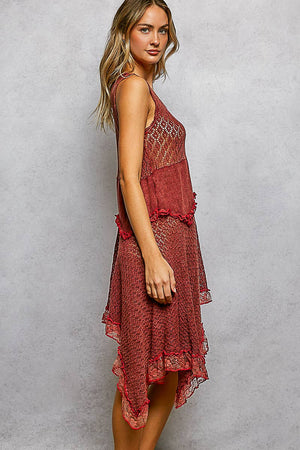 Fitted Cotton Weaving Ruffle sleeveless Dress