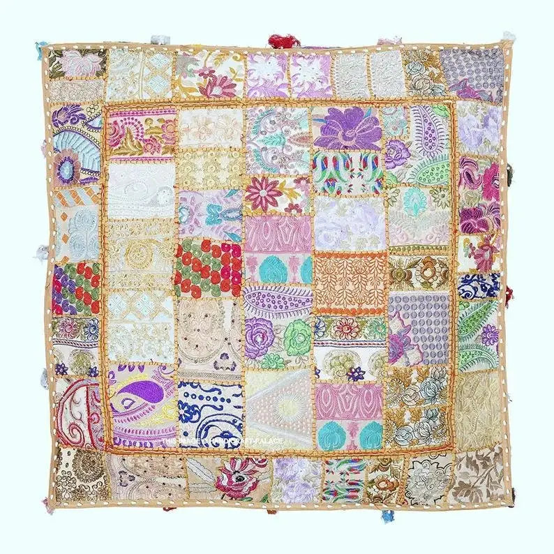 Hippie Patchwork Floor Cushion Cover - 35 Inch