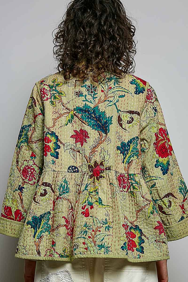 Quilted Floral Kimono-Style Top