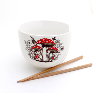 Mushroom Noodle Bowl with Chopsticks