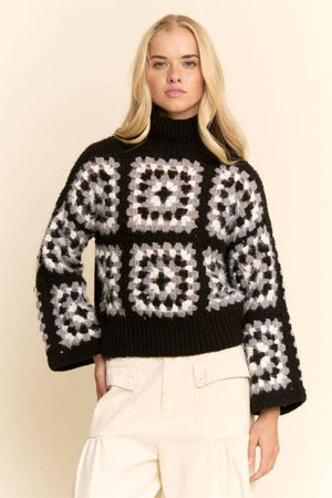 Granny Square Cropped Turtleneck Sweater Top