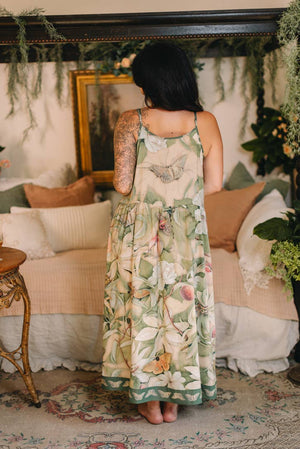 Fleur De Soleil Bohéme Long Maxi Slip Dress w/ Florals