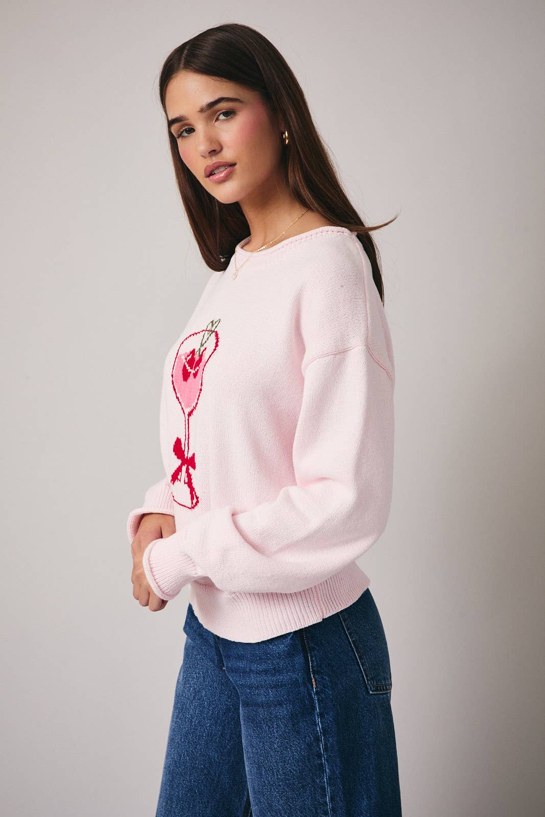 "Heart Martini" Roll-Up Neck Graphic Sweater