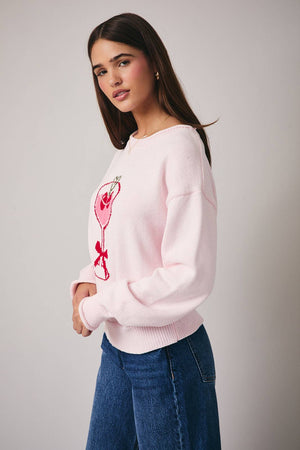 "Heart Martini" Roll-Up Neck Graphic Sweater