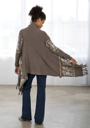Western Floral Knit Fringe Trim Cardigan
