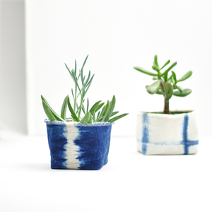 Shibori Indigo Canvas Planter, 4 in