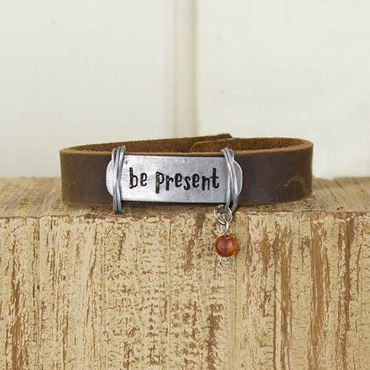 Be Present Coffee Leather Cuff