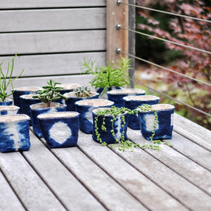 Shibori Indigo Canvas Planter, 4 in