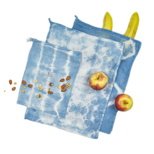 Reusable Cotton Produce Bags, Set of 3, Tie-Dye Indigo