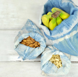 Reusable Cotton Produce Bags, Set of 3, Tie-Dye Indigo