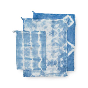 Reusable Cotton Produce Bags, Set of 3, Tie-Dye Indigo