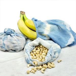 Reusable Cotton Produce Bags, Set of 3, Tie-Dye Indigo