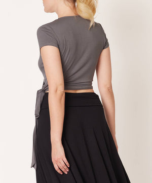 Bamboo Wrap Cap-Sleeve Crop Top