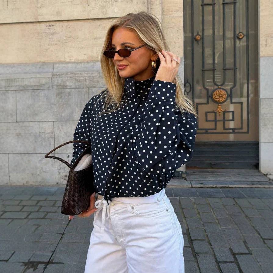 Oversized Polka Dot High Neck Zip-Up Jacket