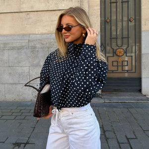 Oversized Polka Dot High Neck Zip-Up Jacket