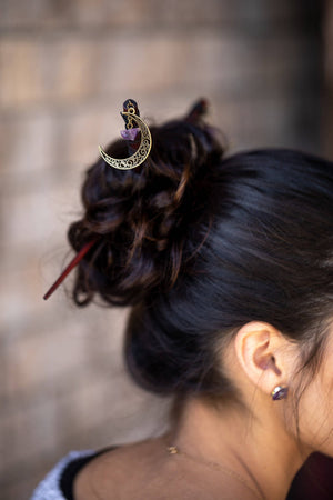 Gemstone Moon Hair Sticks - Moon / Wisdom