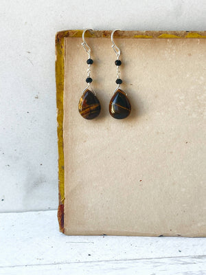 Tiger's Eye & Black Glass Earrings