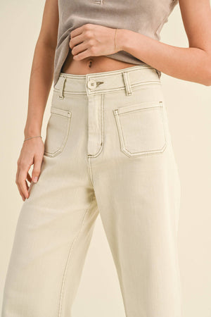 STRAIGHT WIDE LEG PANTS WITH FRONT POCKET