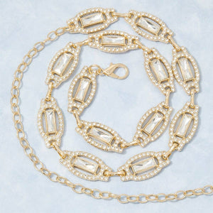 Gold Crystal Baguette & Rhinestone Oval Link Chain Belt