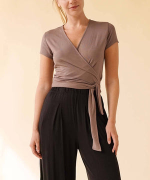 Bamboo Wrap Cap-Sleeve Crop Top