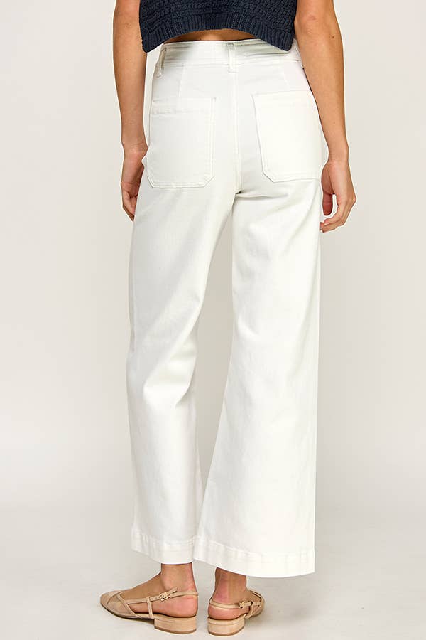 Front Flap Pocket Wide Leg Jeans (White)