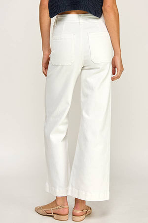 Front Flap Pocket Wide Leg Jeans (White)