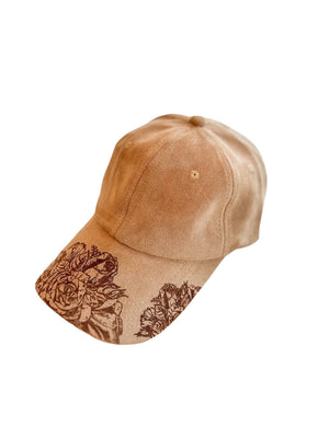 Suede Baseball Hat Burnt Hat Rose Design 