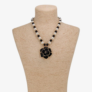 Coastal Camellia Flower Pearl Necklace | Boho Vintage